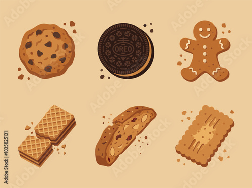 Variety of delicious cookies and biscuits.