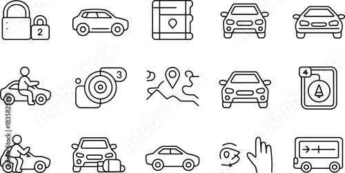 Car and vehicle outline icons set