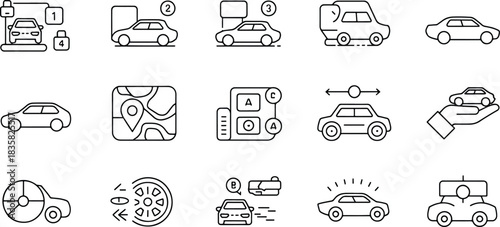 Car Icons Set Automotive Industry Vector Design