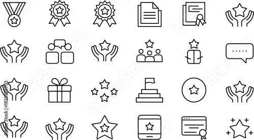 Collection of achievement and success related line icons
