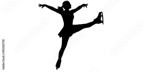 Figure Ice Skater Outdoor Rink Vector Silhouette