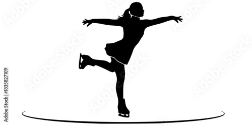 Figure Ice Skater Outdoor Rink Vector Silhouette
