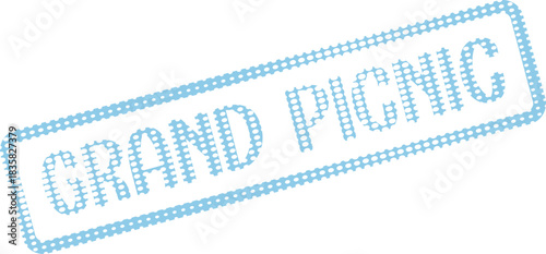 Light blue dotted Grand Picnic stamp graphic for outdoor gatherings and summer event promotions