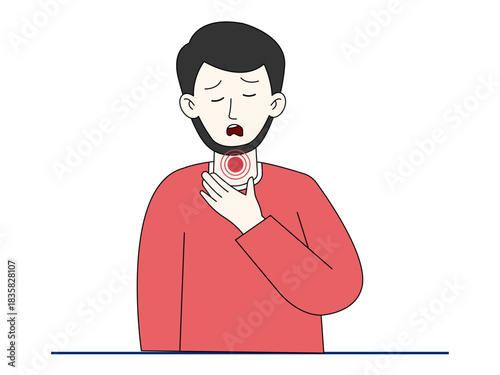 Sore throat in man infected with dangerous infection. Healthy problems vector illustration. Flat illustration.