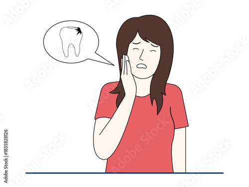 Young woman suffering from toothache. Healthy problems vector illustration. Flat illustration.