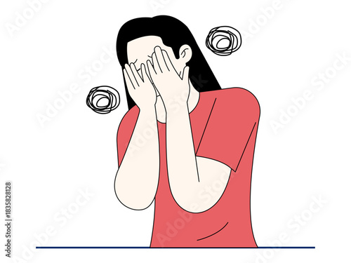 Unhappy woman suffer from overthinking Healthy problems vector illustration. Flat illustration.