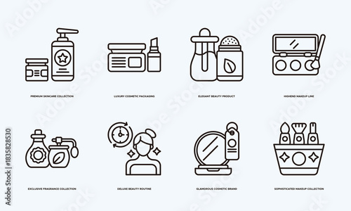 Luxury Beauty Brand Banner Illustration Featuring Highend Makeup Line, Glamorous Cosmetic Brand, Premium Skincare Collection, Exclusive Fragrance Collection, and Luxury Cosmetic Packaging