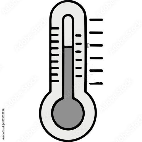 Simple illustration of a thermometer with a gray liquid column on a black background showing a moderate temperature reading