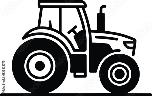 Black and White Tractor Graphic Illustration