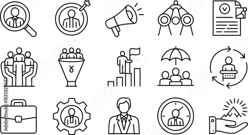 Business and management line icons set
