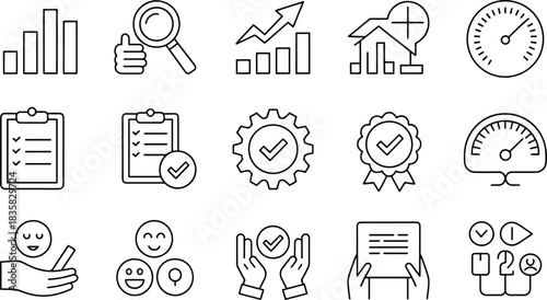Business success and customer satisfaction icon set