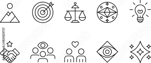 Business Symbols Vector Icon Set Black and White