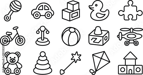 Collection of Cute Childrens Toys Line Art