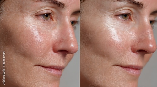 macro before-after comparison of dehydrated tight skin vs hydrated glowing smooth skin