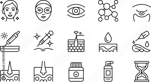 Cosmetic dermatology icons set skincare treatment and beauty procedures