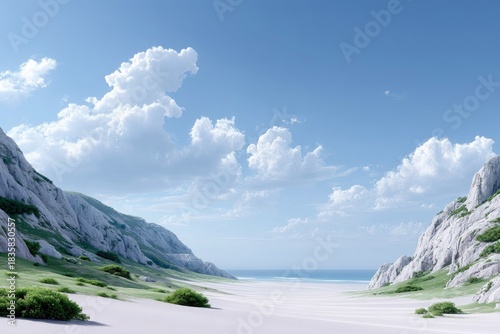 Coastal Mountains Under Blue Sky with Clouds