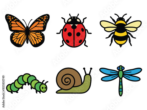 Colorful Insect Collection - Butterfly, Ladybug, Bee, and More.