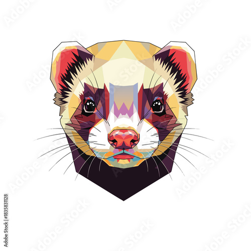 Whimsical WPAP Ferret Portrait Geometric Pop Art Animal Illustration