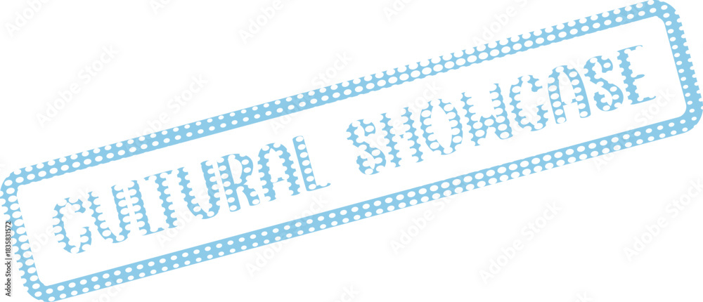 Obraz premium Official Blue Dotted Stamp Cultural Showcase Highlighting Artistic Talent and Displays for Audiences