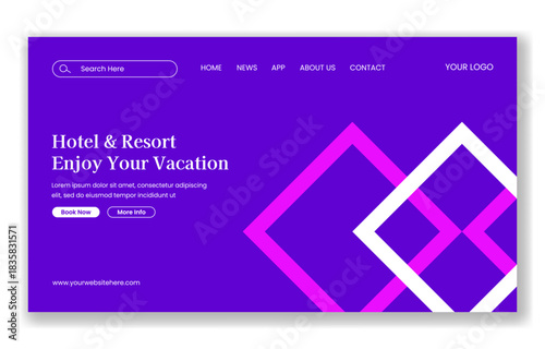 Hotel And Resort Flat Cartoon Hand-Drawn Background Illustration For Social Media Landing Page