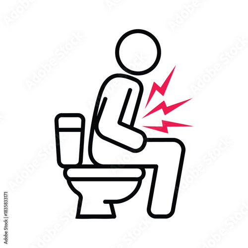 Stomach Pain Constipation Icon | Person with Abdominal Pain on Toilet Vector Outline