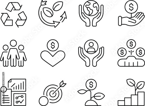 Business and sustainability line icons set vector