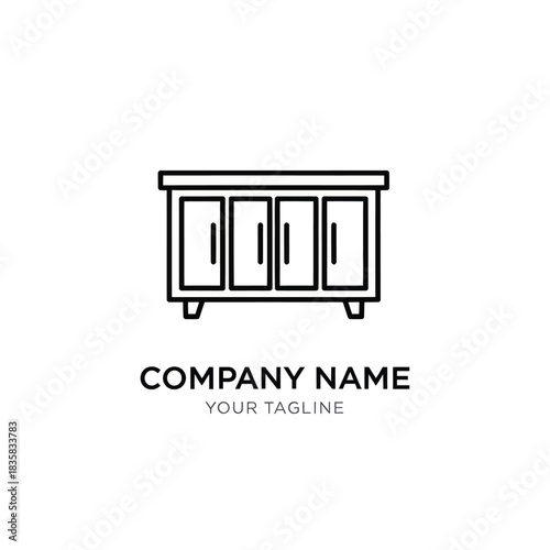 Minimalist line art cabinet logo for furniture company.