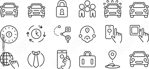 Car Sharing Service Icon Set Illustration