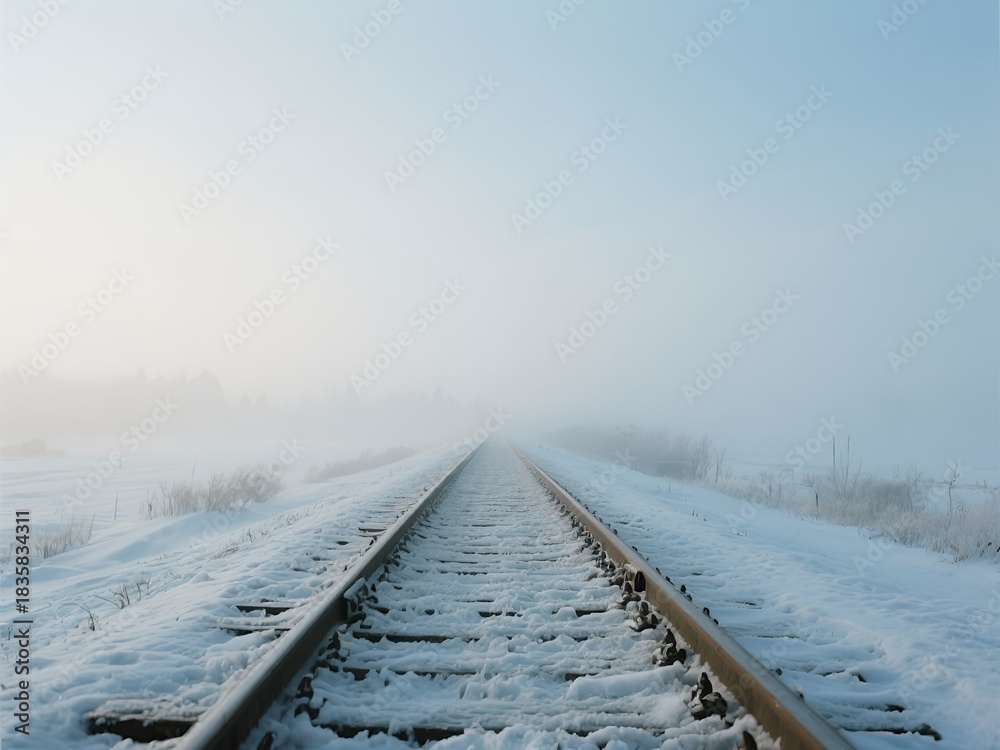 Fototapeta premium railway in winter, Generate AI