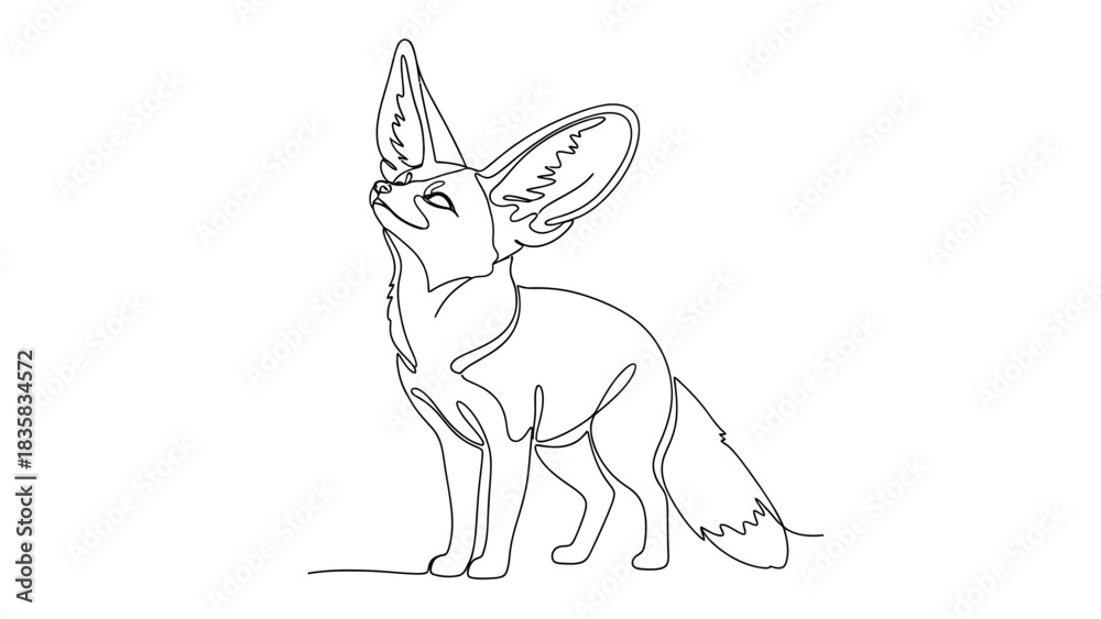 Fototapeta premium Elegant single line drawing of a fennec fox looking up, perfect for minimalist designs, branding, and animal lovers seeking a modern graphic asset