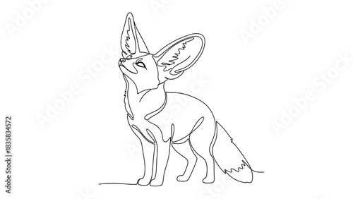 Elegant single line drawing of a fennec fox looking up, perfect for minimalist designs, branding, and animal lovers seeking a modern graphic asset