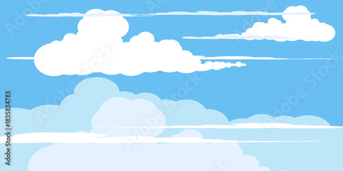 b47.epsIllustration of a blue sky with white clouds in a flat style. Blue sky background and white clouds. Cartoon sky	