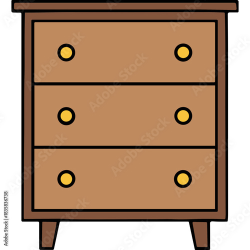Simple Wooden Dresser With Three Drawers And Yellow Knobs Set Against A Solid Black Background Minimalist Furniture Design