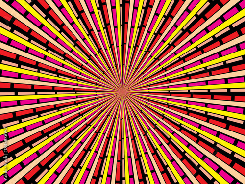 Swirling radial retro background. Vector illustration for swirl design. Spinning spiral vortex. Helical rotating beam. Unifying the psychedelic measurable line. Delightful sunshine.