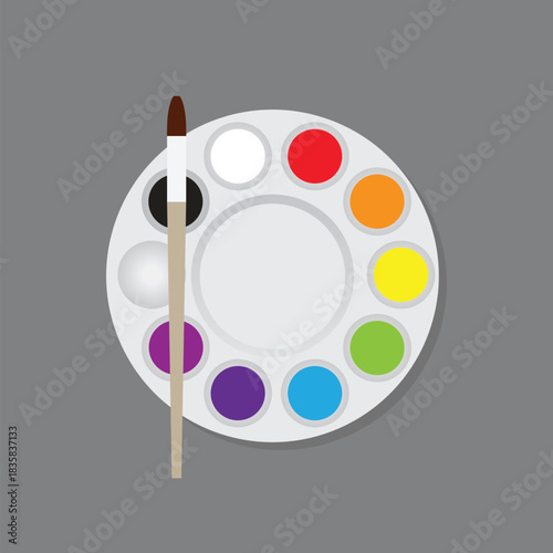 Paint Brush and Color Palette Icon for Art, Painting, and Creativity. Vector Illustration.