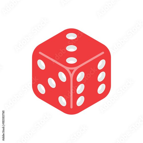Red Six-Sided Dice Cube Icon for Game and Casino Designs. Vector Illustration on White Background.