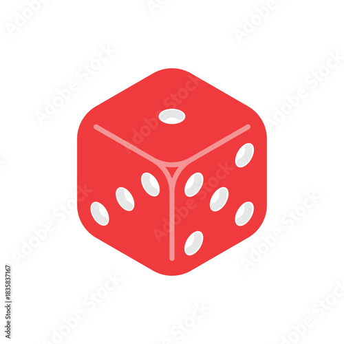 Red Six-Sided Dice Cube Icon for Game and Casino Designs. Vector Illustration on White Background.