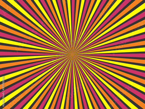 Swirling radial retro background. Vector illustration for swirl design. Spinning spiral vortex. Helical rotating beam. Unifying the psychedelic measurable line. Delightful sunshine.