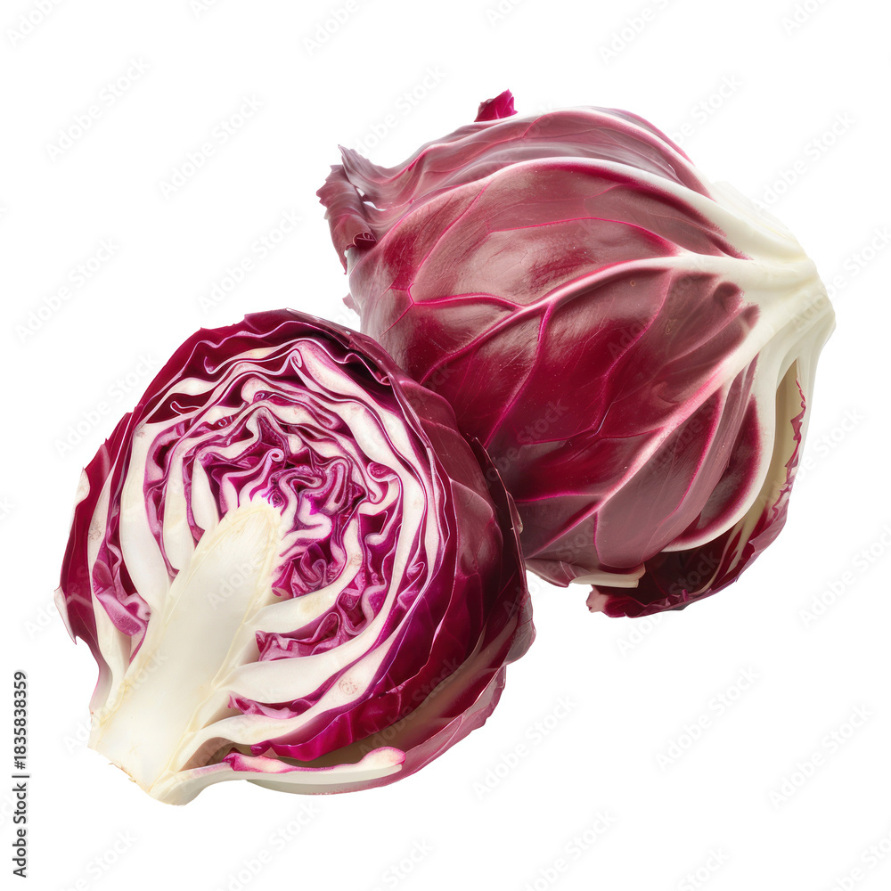 Fototapeta premium whole and half Radicchio isolate on transparency background