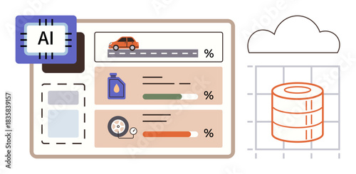 Dashboard tracking vehicle conditions, fuel levels, and tire pressure. Connected cloud database for advanced analytics. Ideal for fleet management, efficiency, IoT, big data, AI solutions automotive
