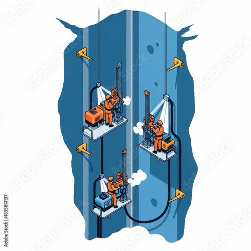 Miners working in a deep underground mine shaft.