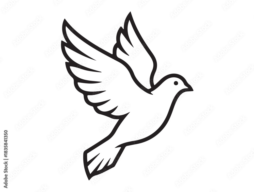 Fototapeta premium Dove in silhouette white background