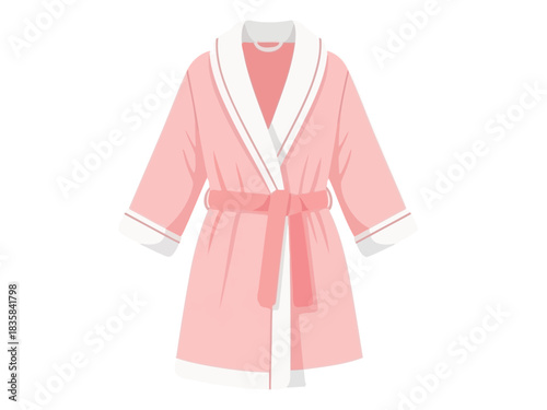 Pink Bathrobe with White Trim and Belt Illustration.