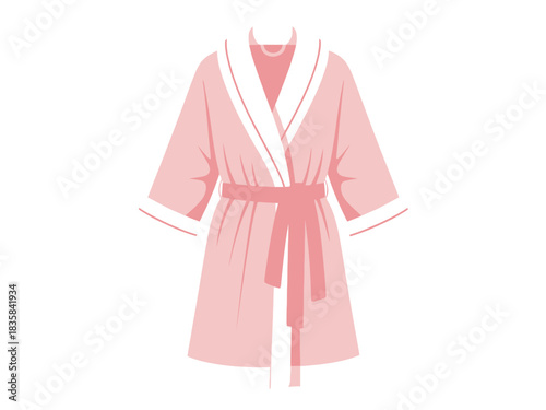 Pink Bathrobe with Belt and White Trim.