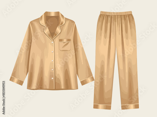 Elegant Gold Satin Pajama Set for Women.