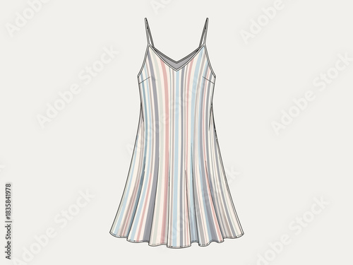 Elegant striped summer dress with thin straps and a flattering silhouette.