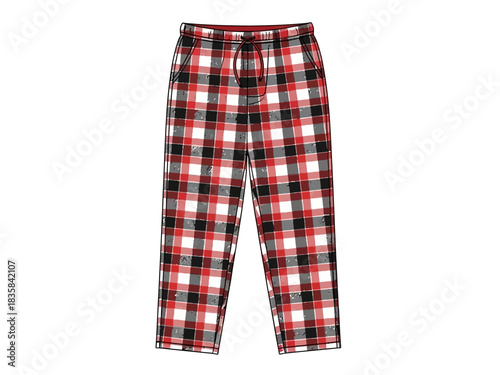 Red and white plaid pajama pants with drawstring waist.
