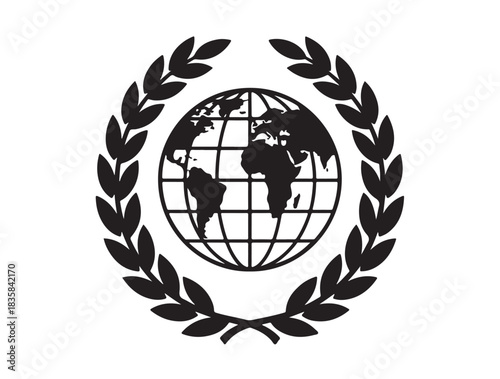 Globe & Wreath Seal in silhouette white background