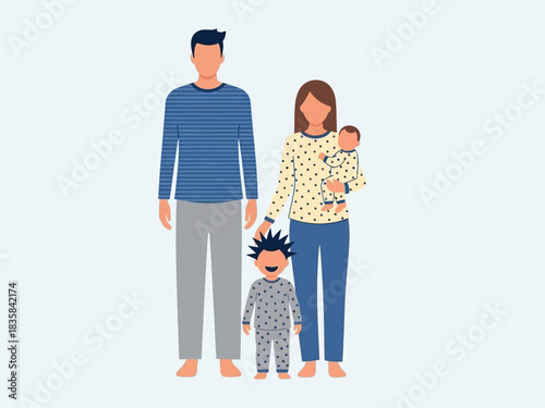 Family in Matching Pajamas: A Cozy and Heartwarming Illustration.
