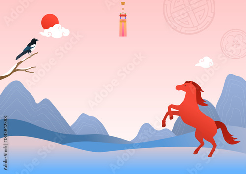 Vector illustration of a landscape with a horse.